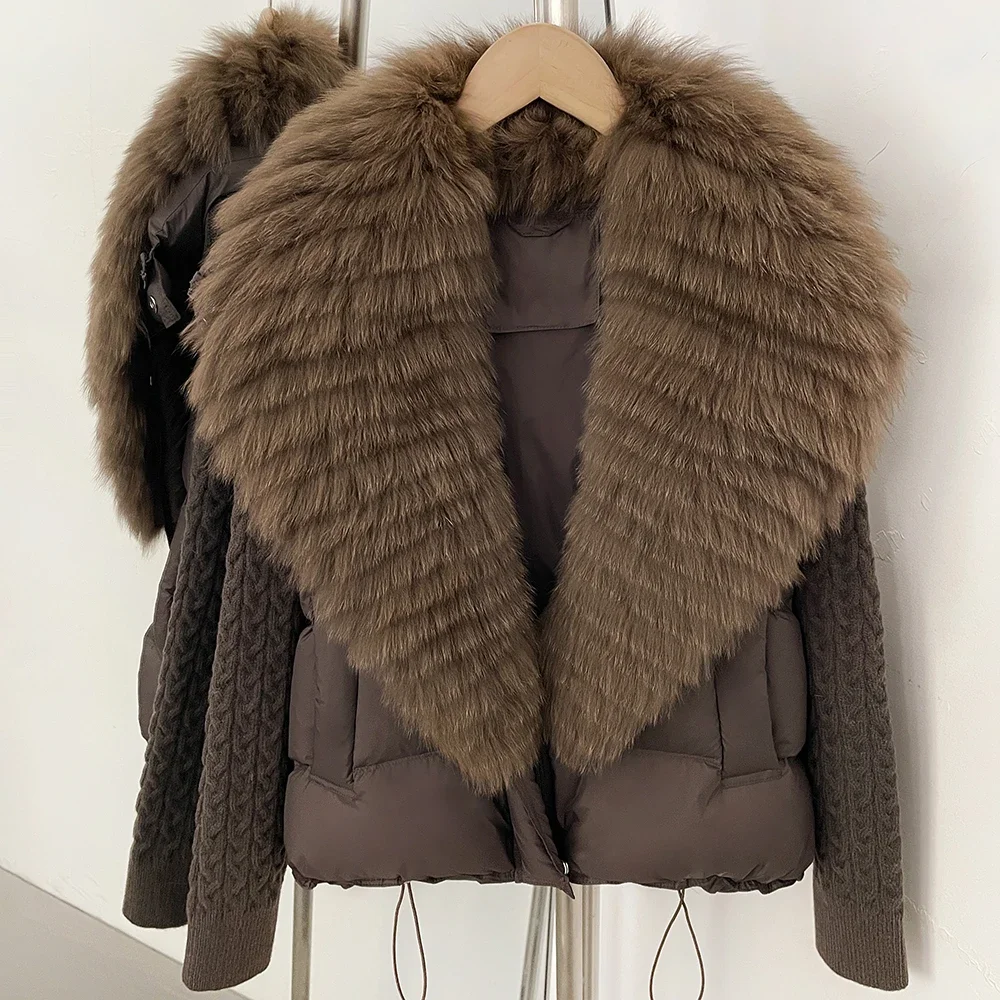 OFTBUY Damen Wintermantel mit Echtfellkragen, Natürlicher Pelz, Kurzer Warmer Daunenmantel, Damenmode, Lässige Oberbekleidung – Detail 15