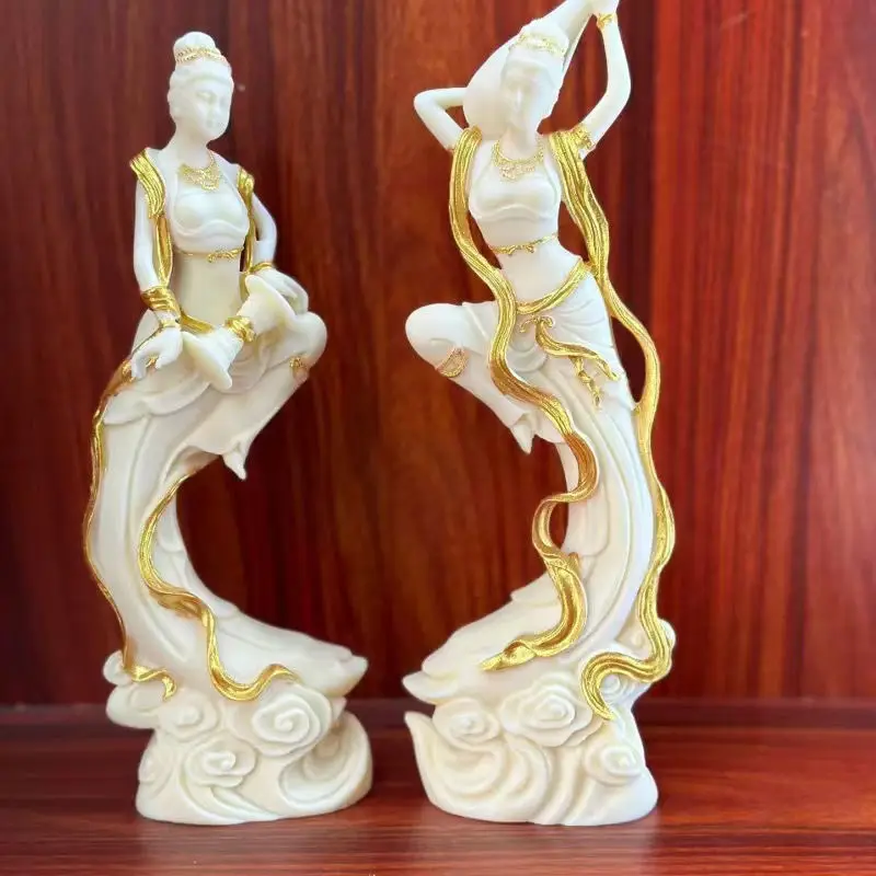 

1PC /2PCS Dunhuang Flying Girl Characters Statue ResinHandmade Sculpture Home Room Office Decoration Chinese Characteristic Gift