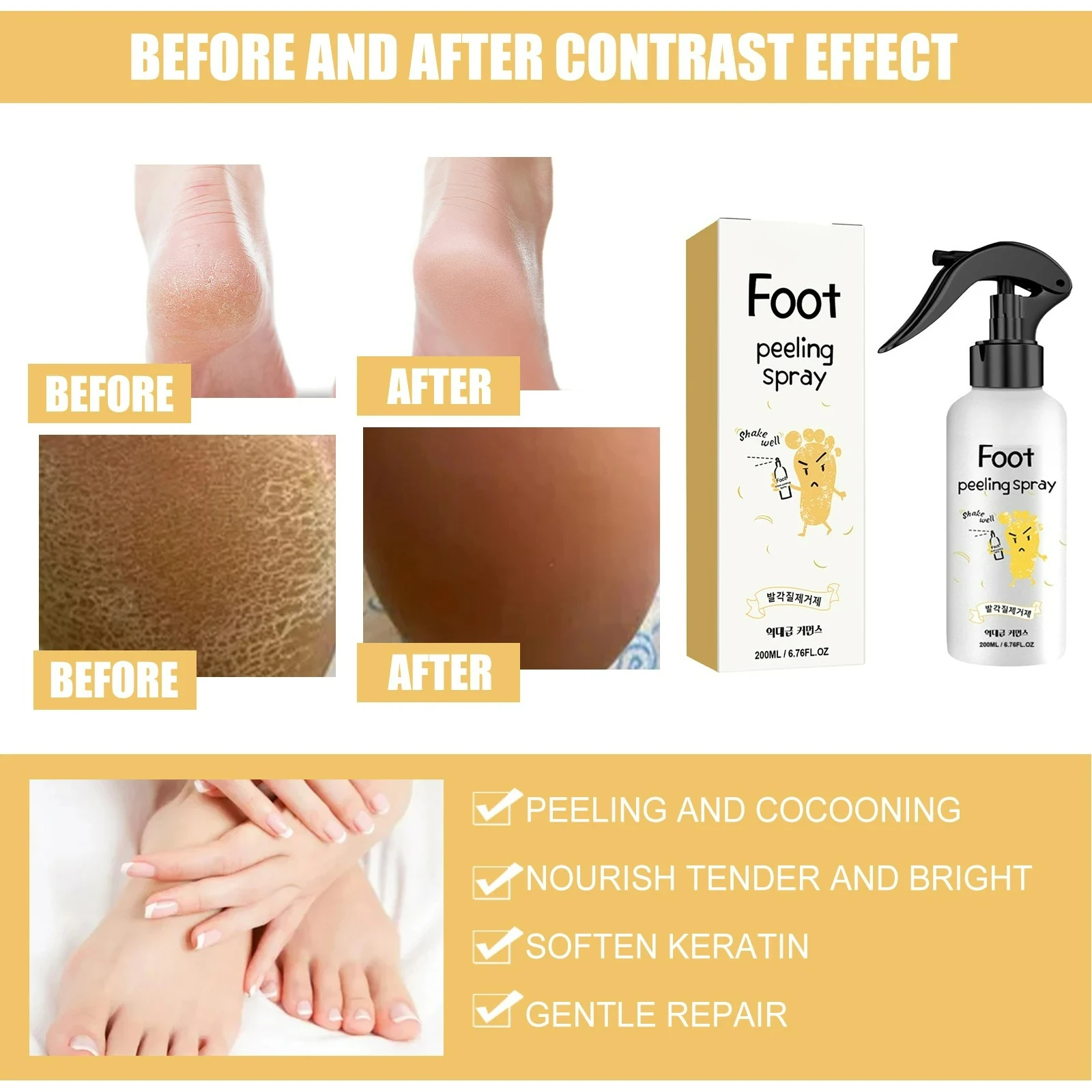 Foot Exfoliating Spray 72H Moisture Lock Callus Softener Anti Dry Crack Repair Odor Control Brightening Foot Care Liquid