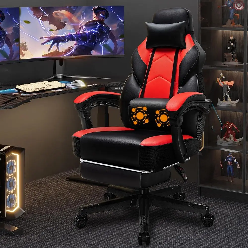 Gaming Chair with ootrest, Massage Lumbar Support, Height Adjusent, and 360° Swivel Seat. Ergonomic Design or Gaming