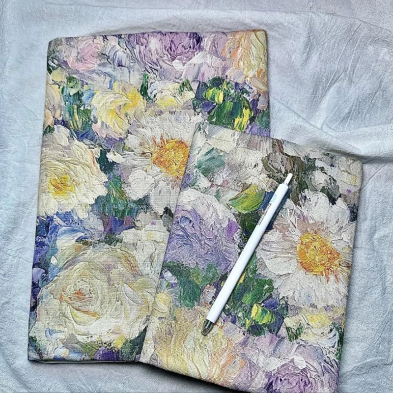 A4/A5/A6/B5 Retro Oil Painting Fabric Book Cover Floral Handmade Cloth Novels Notebook Protector Case Ledger Textbook Decoration