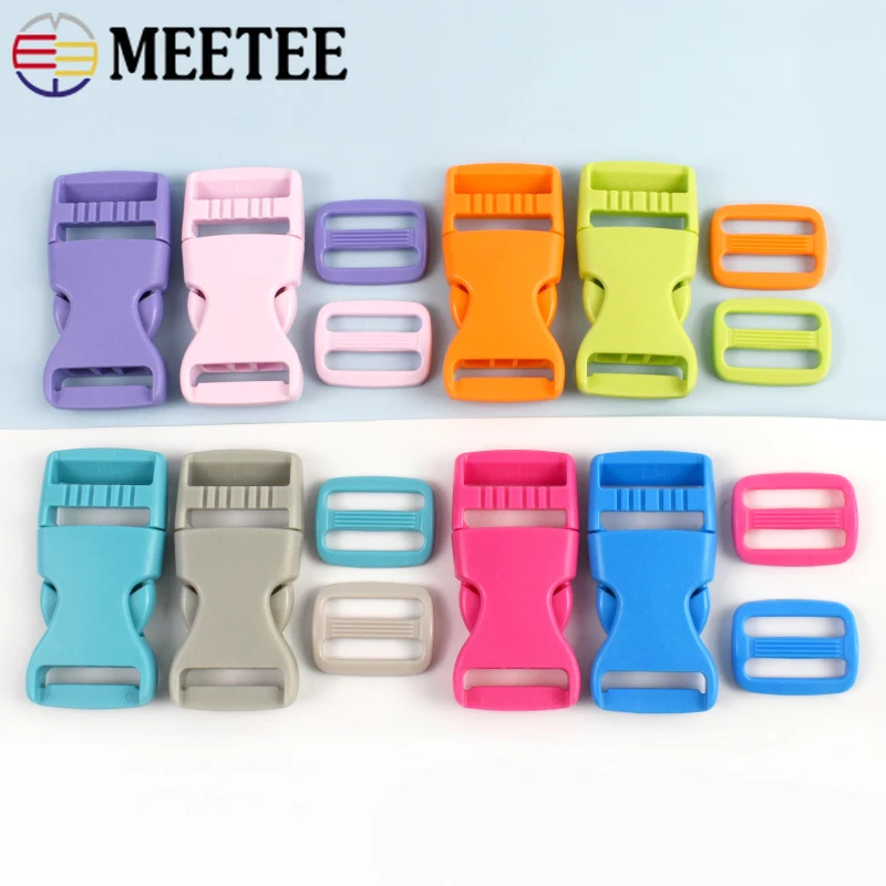 

Meetee 5-20Sets 15-25mm Plastic Release Buckle Closure Bag Strap Adjust Ring Clasp Webbing Tri-Glide Slider Hook DIY Accessories