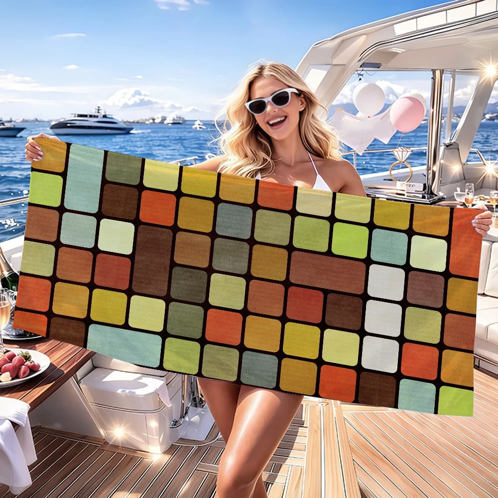 R-Rubik's Cube Towel Quick Dry Absorbent Beach Towel for Sports, Fitness, Swimming and Outdoor Activities