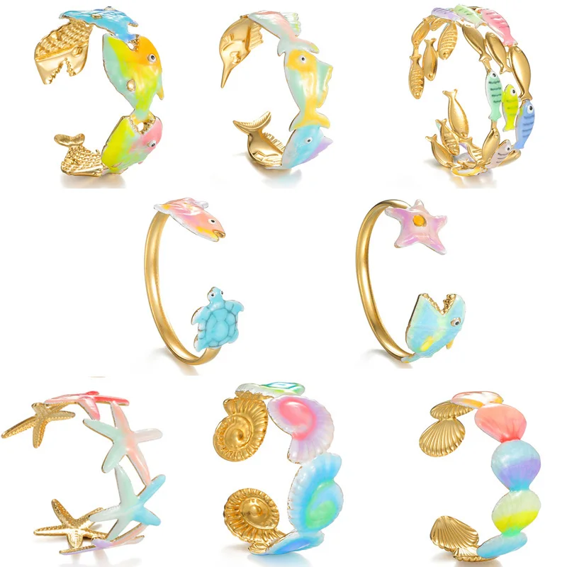 

Nextvance Fashion Colorful Dripping Oil Ocean Series Bangle For Women Gold Color Stainless Steel Open Bracelet Jewelry Gifts