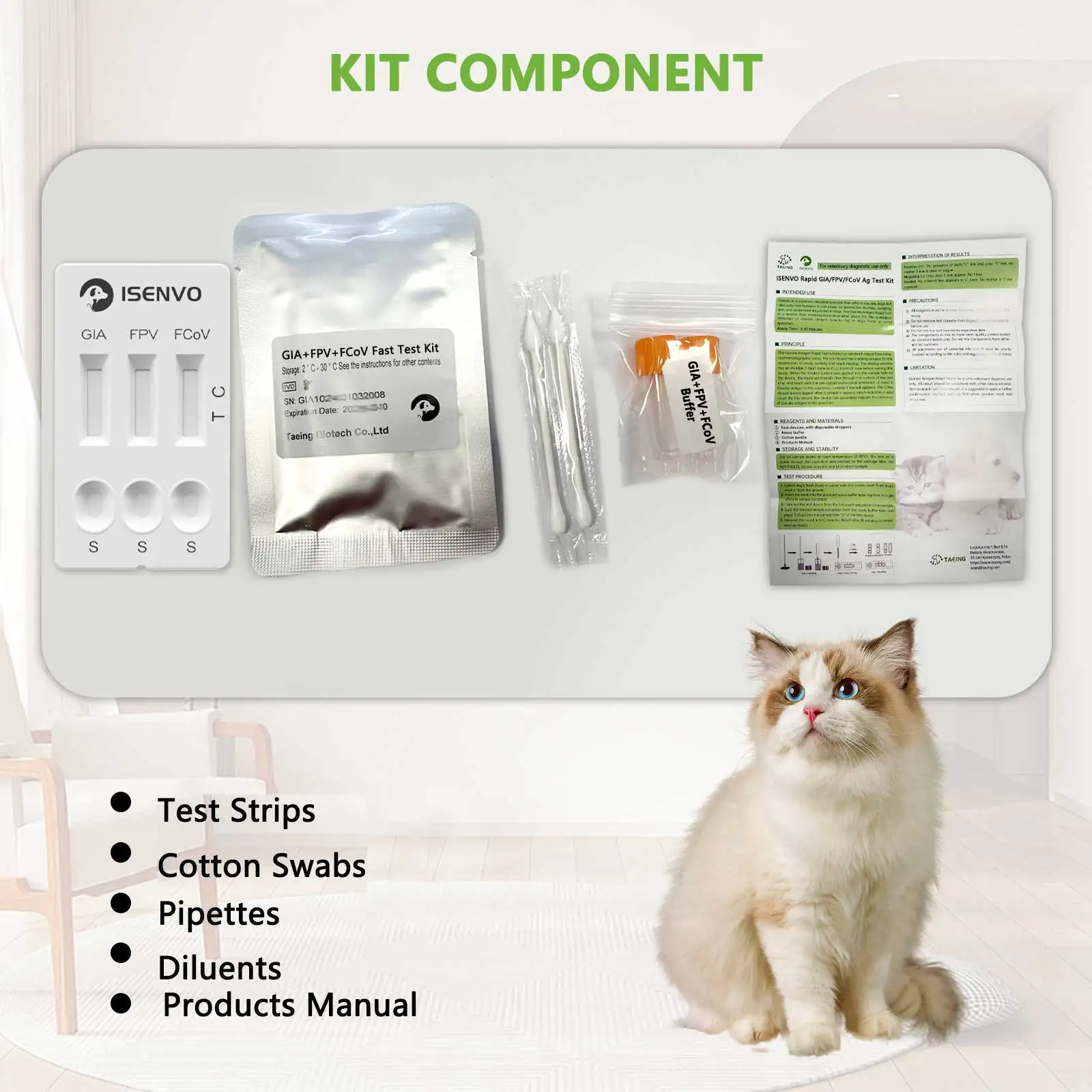 고양이 수의학용 10Pcs 고양이 FPV 또는 10Pcs FIV+FeLV 또는 10Pcs FPV+FCOV+GIA 신속한 홈 테스트 키트
