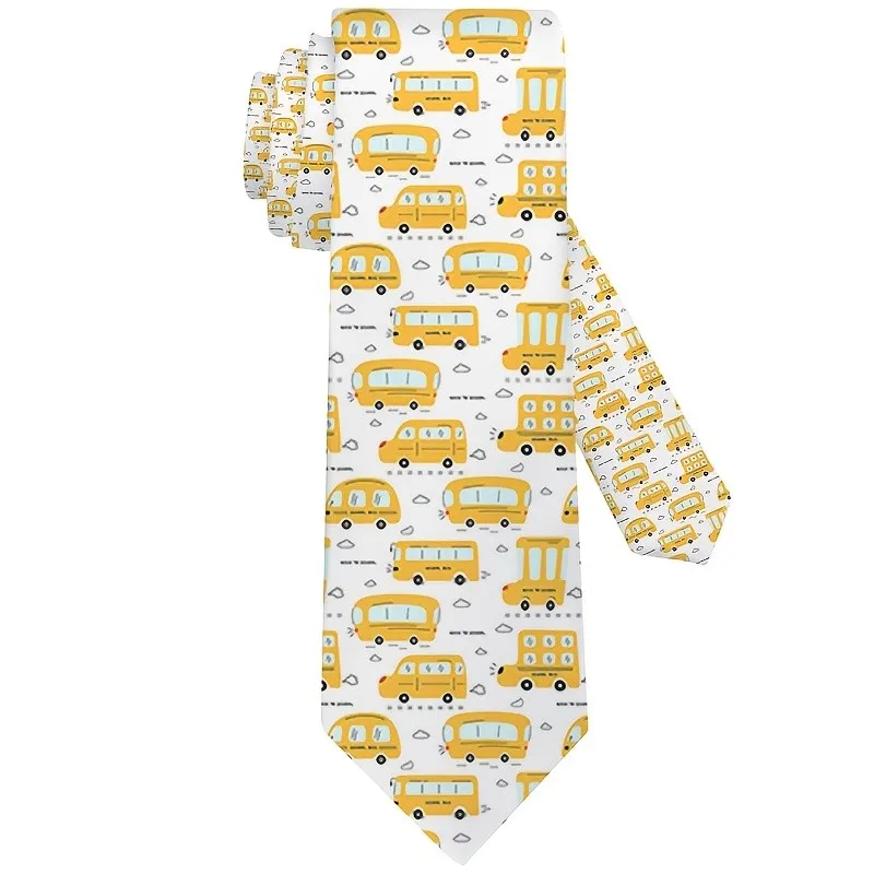 Men's Fashion Cartoon Vehicle Pattern Printed Tie Soft and Stylish Accessory for Weddings Dates Parties