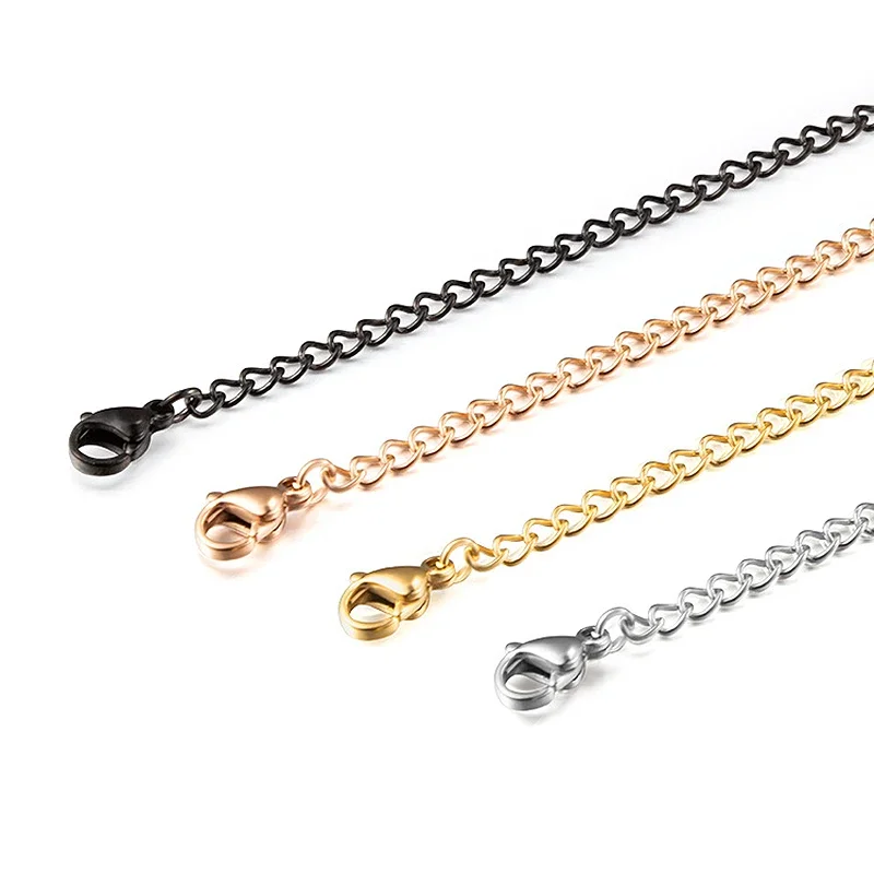 5pcs Necklace Extension Chain Lobster Clasp Gold Color Stainless Steel for DIY Jewelry Making Bracelet Necklace Tail Extender