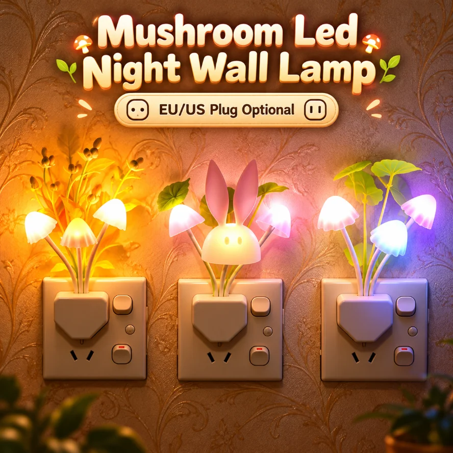 Mushroom LED Night Light EU US Plug Optional Cute Rabbit Shape Plug-in Wall Lamp for Bedroom Baby Room Decor Night Lamp