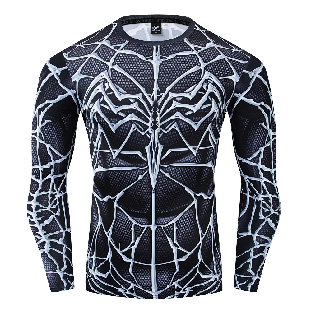 3D White striped compression tights Men\'s Quick Dry Long sleeve Sweatshirt Bodybuilding T-shirt Gym Workout Fitness shirt