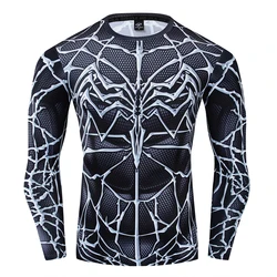 3D White striped compression tights Men's Quick Dry Long sleeve Sweatshirt Bodybuilding T-shirt Gym Workout Fitness shirt