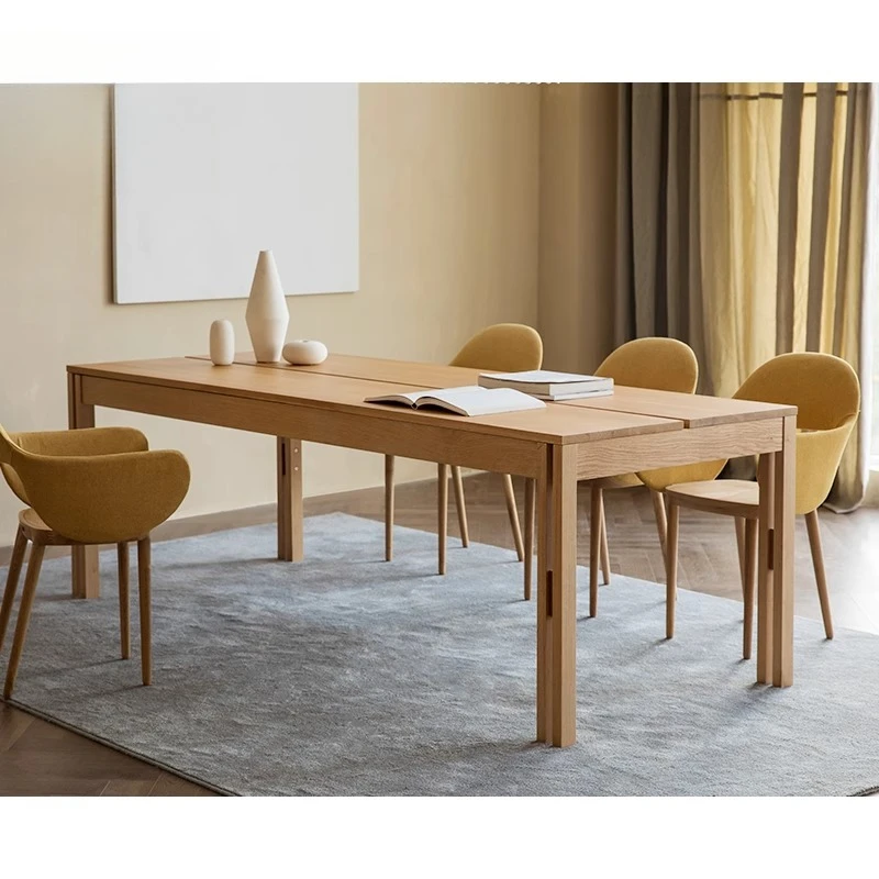 

Large class table dining table Nordic household imported white oak simple modern log color