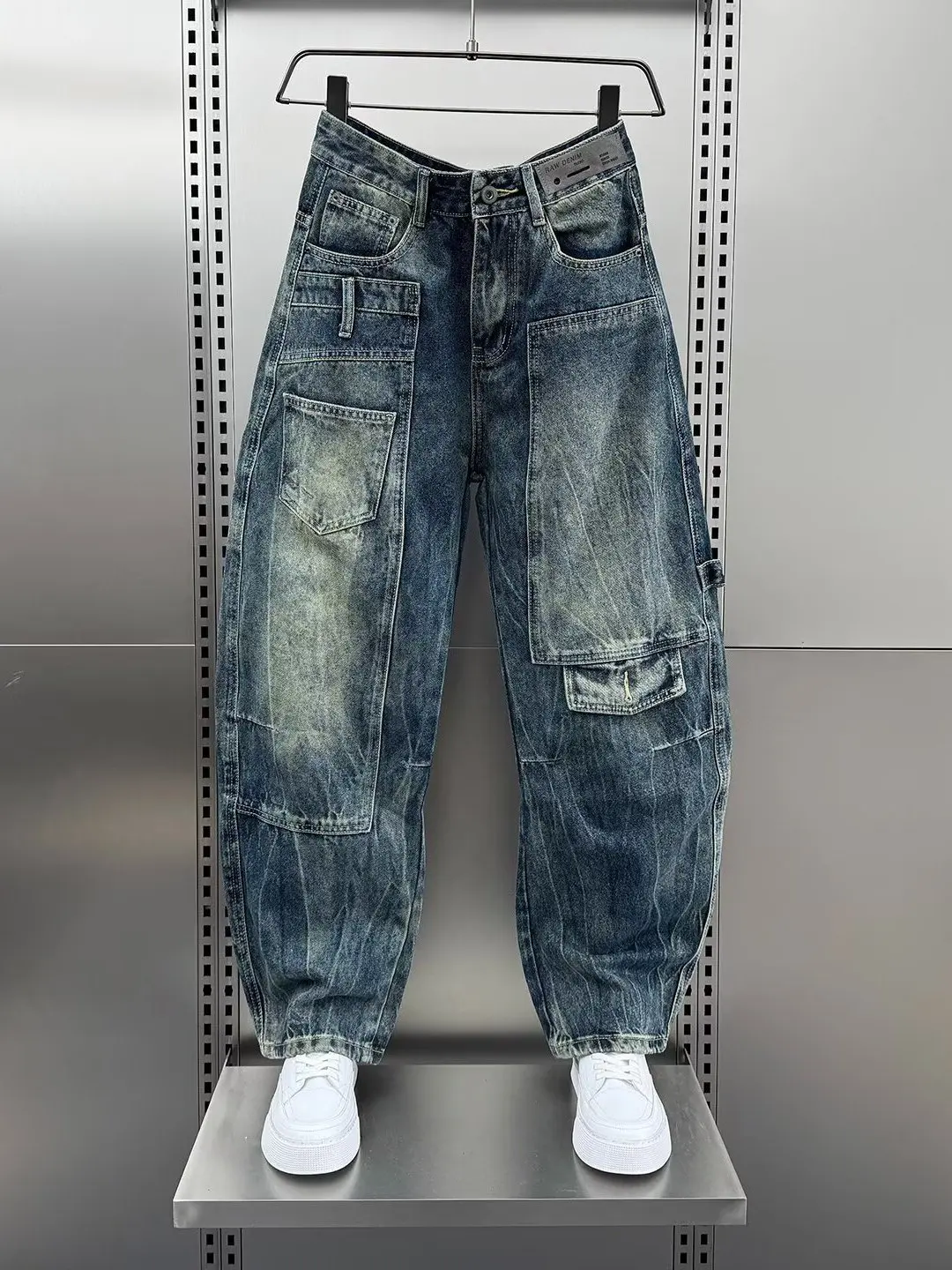 Summer 2026 Loose Wide Leg Men's Jeans American Style Trendy Brand Patchwork Knife  Casual Straight Leg Denim Pants