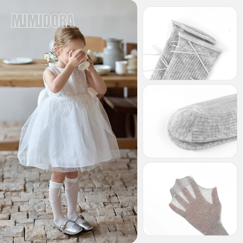 Simplicity Thin Breathable Kids Girl Calf Sock Solid Color Korean Fashion Bow Ribbon Children's Sock Soft Cotton Summer Sock