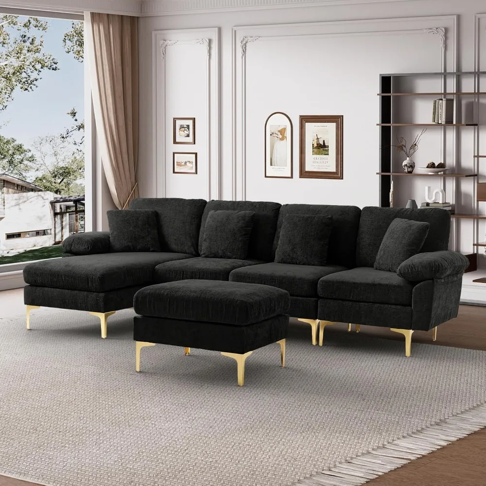 U-Shaped Sectional Sofa Couch, Comfy Convertible 4 Seat Sofa with Chaise Lounge & Ottoman, Modern Oversized Deep Seat Sleep