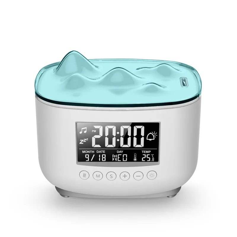 

Clock Snow Mountain Ultrasonic Humidifier Fragrant Air Spray Essential Oil Flame Color Night Light Digital Display Screen Aromat