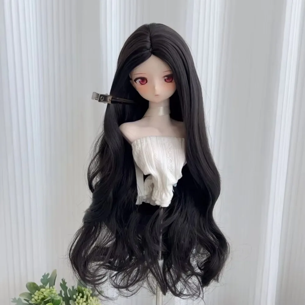 Simulation Doll Durable Soft Silk Wig Big Head Doll DIY Modeling Center Parted Bangs Wig Cover BJD/SD Doll Big Wave Long Hair