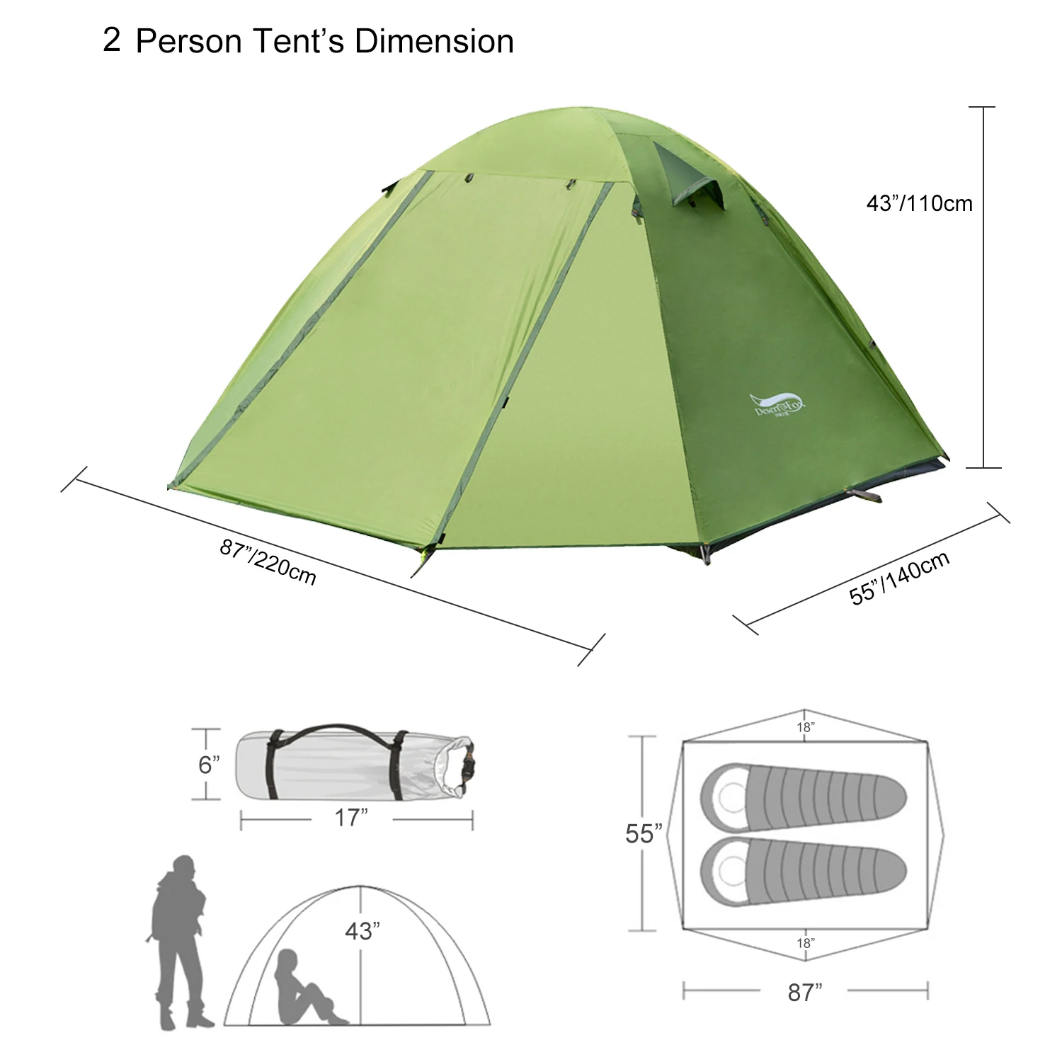 Imagem -03 - Desert Fox Pessoa Mochila Tenda Caminhadas ao ar Livre Leve Casal Camping Tendas Duplas Camadas Temporadas para Viajar Caça