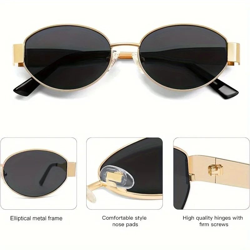 Trendy Oval Sunglasses for Women Luxury Metal Frame Retro Sun Glasses Ladies Classic Vintage Round Man Shades view 3