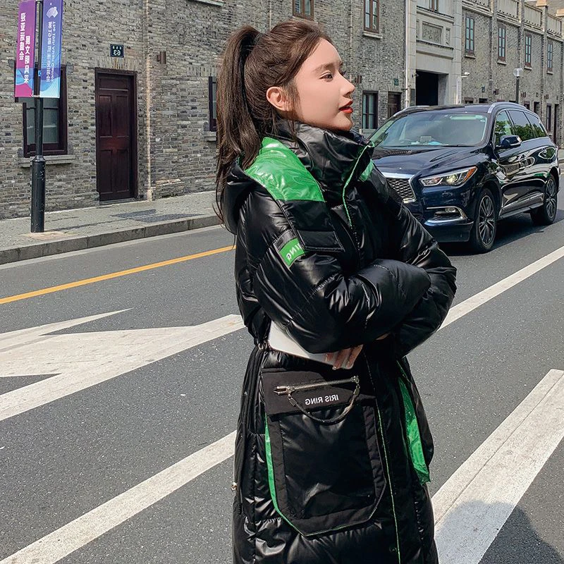 

iny Fini No Wa mid Length Winter New Korean Sle over Knee Cotton Coat Women Thi Warm Bread Sle Cotton Jaet Trendy