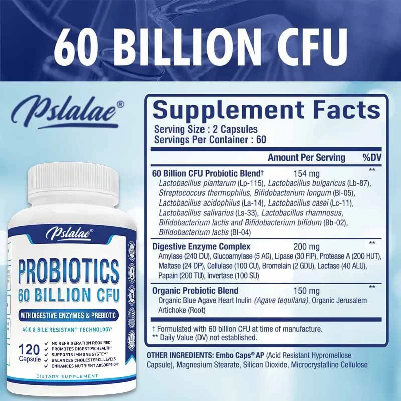 Premium Probiotics 60 Billion CFU - Organic Prebiotics and Digestive Enzymes for Gastric Digestion