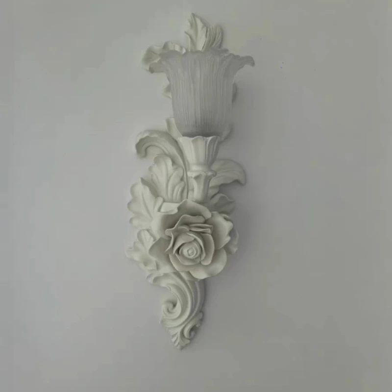 French bedroom wall lamp, living room entrance corridor background engraved art light, court high sense white flower wall sconce