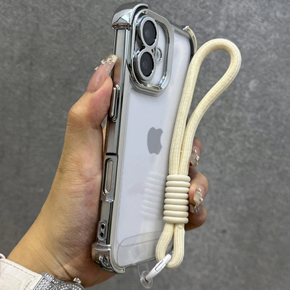 

Luxury Plating Clear With Lanyard Case For Samsung Galaxy S25 Ultra S24 Plus S23 FE S22 A55 A54 A53 A52 A36 A35 A34 A33 5G Cover