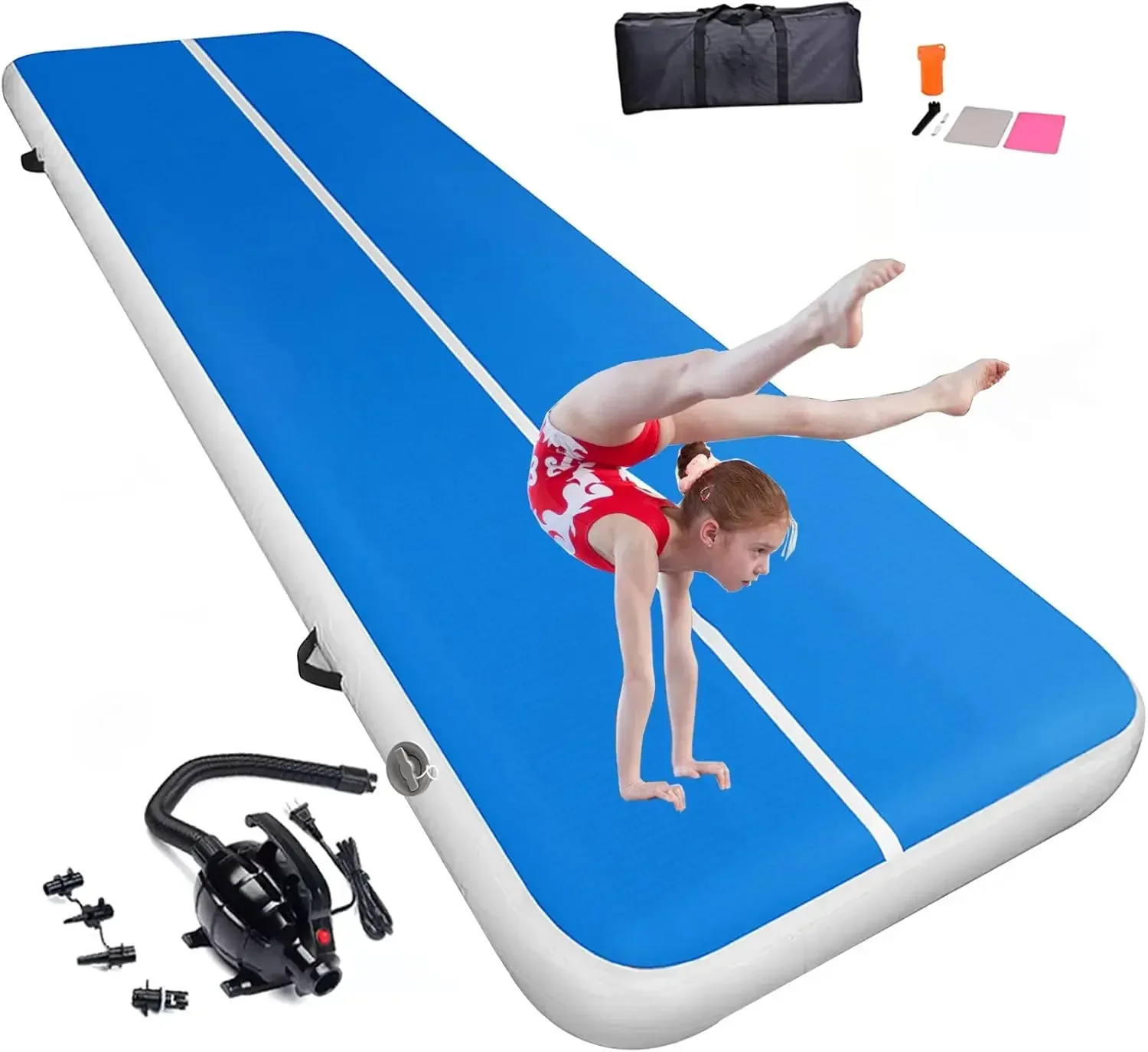 Inflatable Gymnastic Mat Air Track Tumbling Mat 6.6ft 10ft 13ft 16ft 20ft 4/8 Inch Thick Air Mat Tumble Track Air Barrel