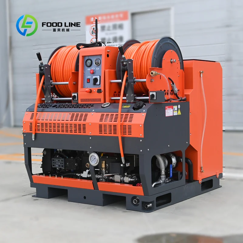 Customized pipeline jet flusher sewer dredging jetter high pressure water jet equipment multi hose reels wireless remote control
