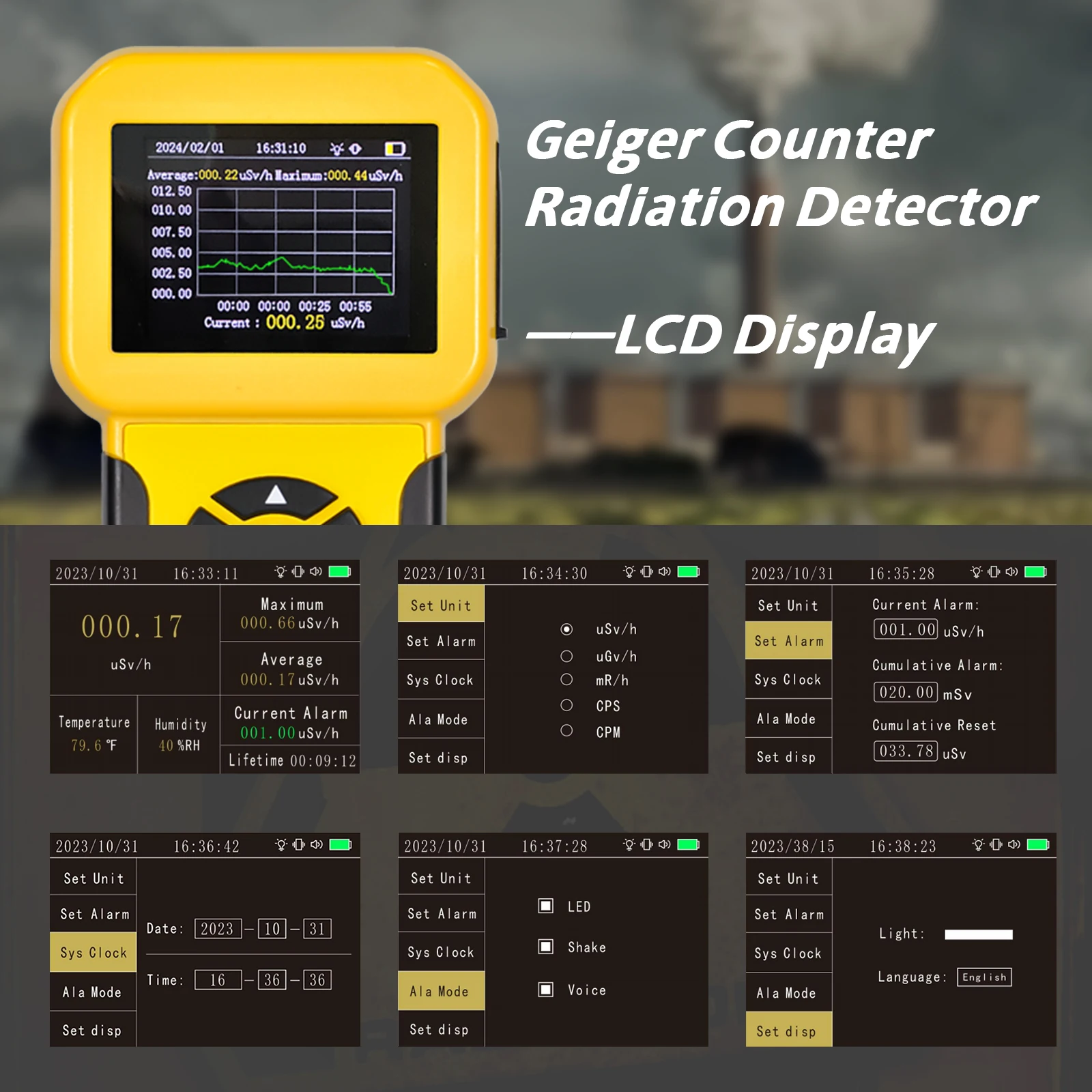 

Geiger Counter Nuclear Radiation Detector,Digital Radiation Dosimeter with 3 Alarm Modes and Data Saving, Portable Beta Gamma