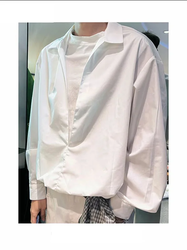 

Мужская рубашка Cleanfit Pure Color с длинным рукавом, свободного кроя, на раннюю осень, с отложным воротником, имитация двухслойности, повседневная