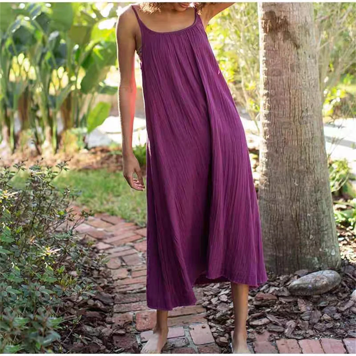 Vestido playero informal bohemio para mujer, elegante vestido largo retro de algodón y lino, vestido maxi de fiesta con tirantes finos, talla grande