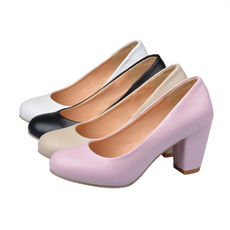 Women Round Toe Cute Fashion Dsigner Handcrafted Leathe Pumps Null 7cm Slip-On Pinkish White High Heeled Chaussure Wide Fits 48