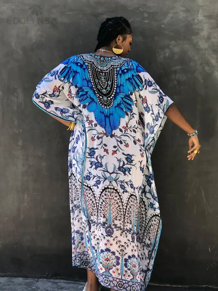 2023 Solid Plus Size Long Kaftan Casual V-neck Robe Summer Batwing Sleeve Woman Clothing Side Split Beachwear Maxi Dress Q1383