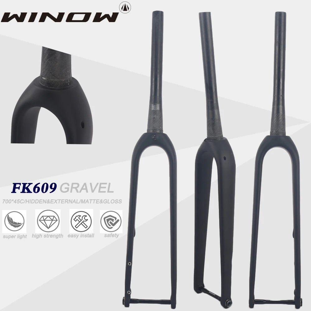 Winowsports Carbon Fiber Front Fork Cyclocross Gravel Road Bike Fork 29er 700 * 45C 100*12mm Offset Bicycle Accessories,50mm