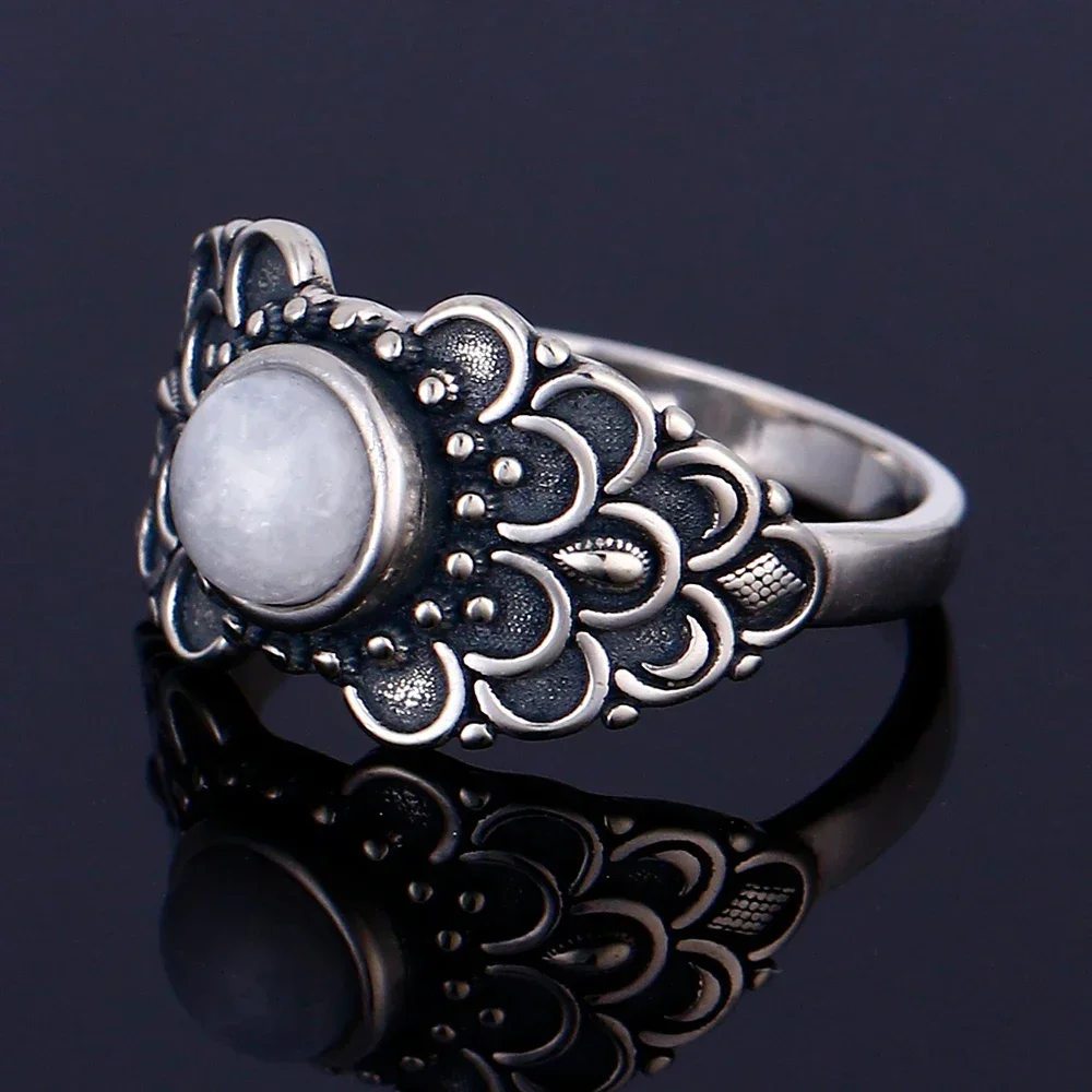 Natural Moonstone S925 Silver Ring for Women Fine Jewelry Flower Shaped Gemstone Rings Party Wedding Gift
