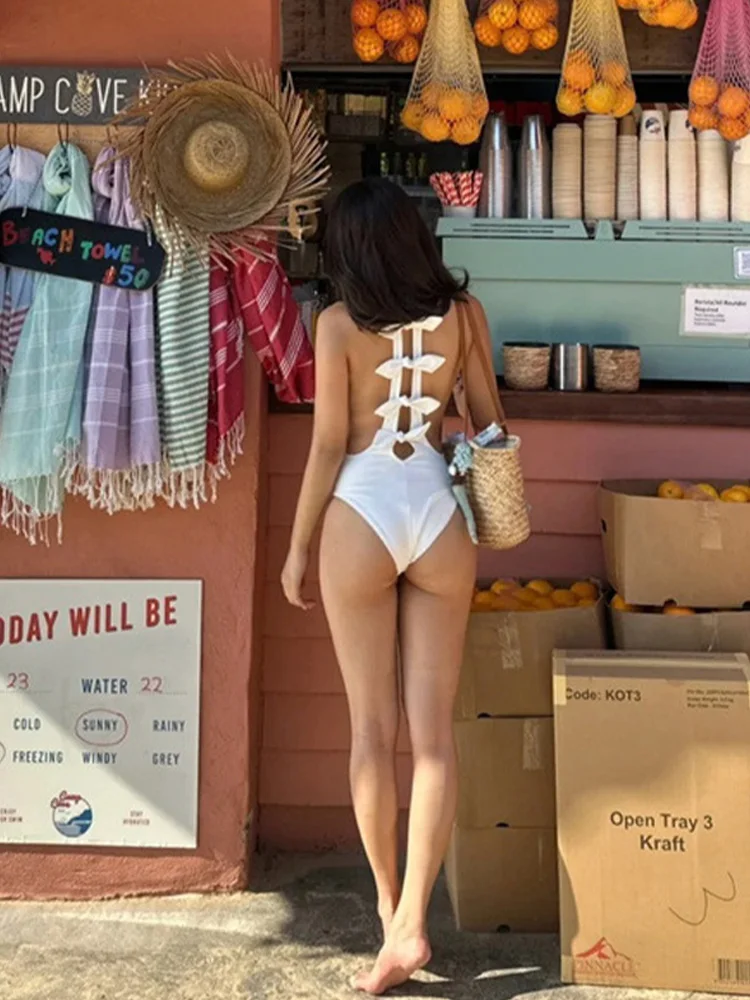 2026 New Summer Swimwear One Piece Swimsuit Sexy Backless Spaghetti Strap Bikinis Women Solid Swimsuit High Waist Beach Bikini