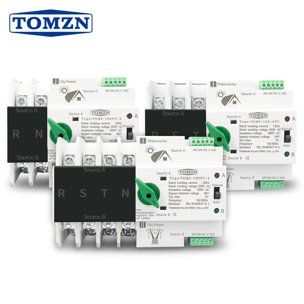 2P 3P 4P Din Rail ATS for PV and inverter Dual Power Automatic Transfer Selector Switches Uninterrupted 63A 100A 125A