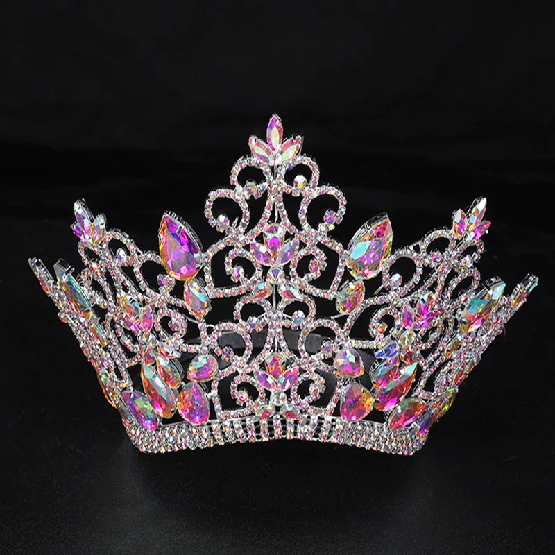 

European and American luxurious and atmospheric bride glass rhinestone crown party beauty pageant model award crown adjustable r