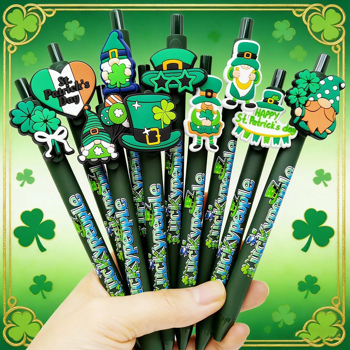 

7pcs/13pcs Saint Pat holiday gift ballpoint pen dark green series holiday stationery office universal ballpoint pen