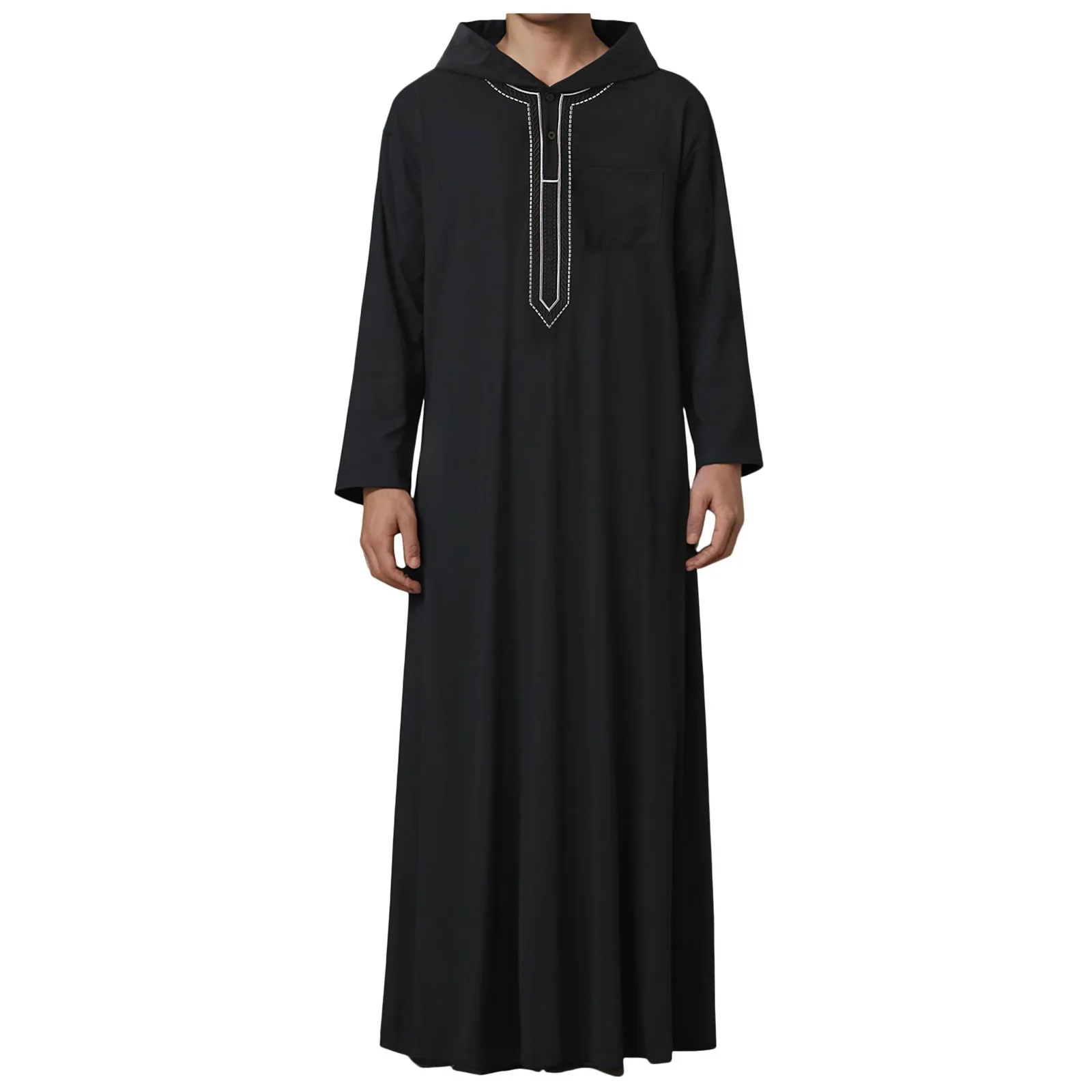 Hooded Moroccan Robe Luxury Men's Embroidered Long Sleeve Pocket Muslim Abaya Middle East Juba Thobe Robe Eid Islamic Clothing