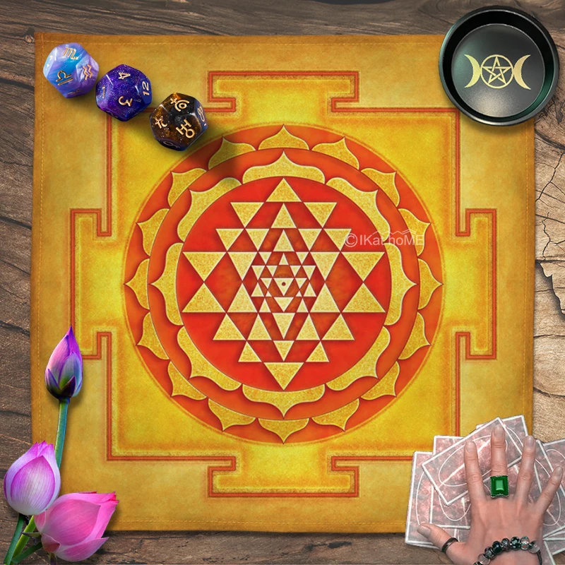 Gold/Red/Pink Sri Yantra Mandala Tarot Tablecloth Altar Cloth Spiritual Healing Tapestry Wall Decor Hanging Oracle Card Pads