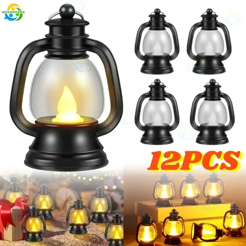 1/12pcs Mini LED Candle Lanterns Portable Vintage Tea Light Candle LED Light Rustic Flickering Candle Lamp Home Party Decor