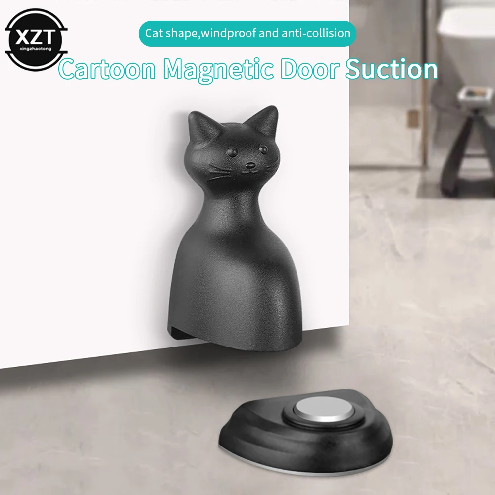 Cat Shape Magnetic Door Stopper Non-punch Door Holder Wind-proof Stop Door Anticollision Door Hardware with Adhesive Sticker