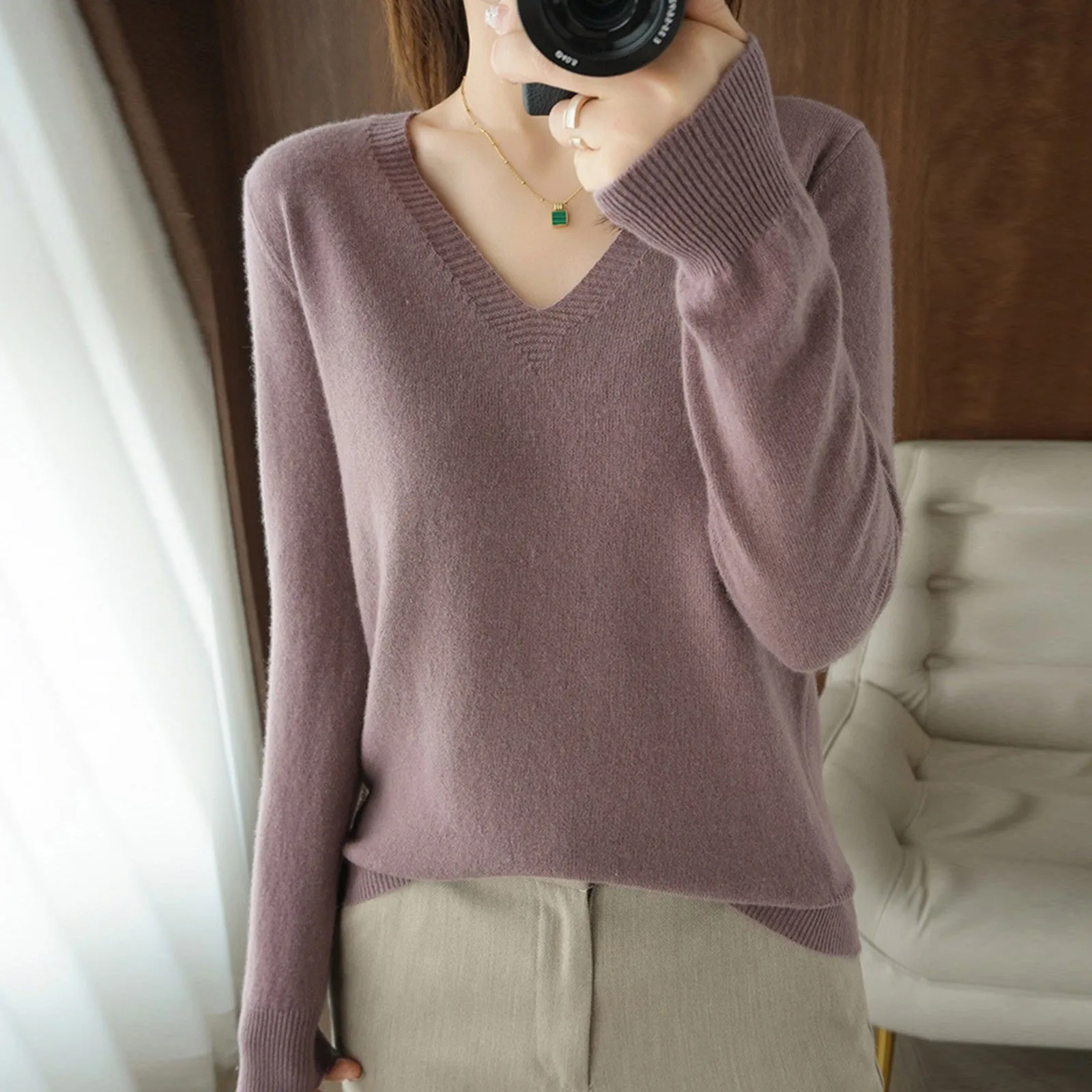 

Autumn Winter Women Sweater 2024 Korean Fashion Knitwears Warm Long Sleeve V-neck Knit Pullovers Slim Fit Bottoming Shirt Jumper