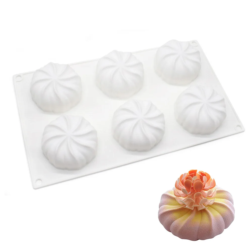 6 cells 3D Pumpkin Flower Bud Silicone Mousse Cake Mould DIY Baking Form Pudding Chocolate Cake Pan Kitchen Accessories Tools