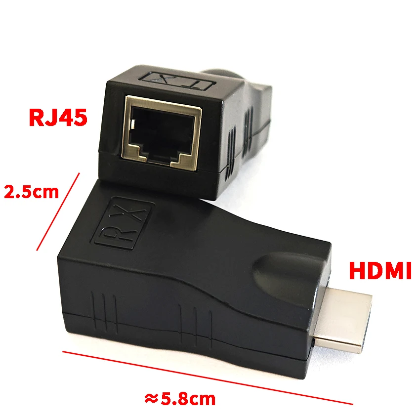 30M HDTV Extender 2K4K 1080P HDMI-Compatible Extender HDTV to RJ45 Ports to CAT6 5E Network Ethernet LAN TX RX Adapter Cable