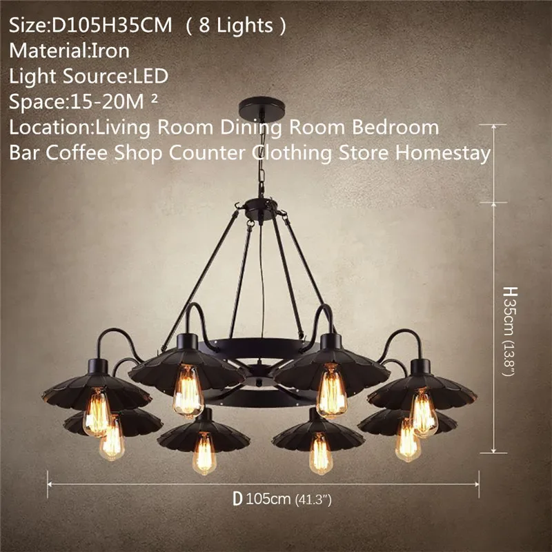 PLLY American Retro Pendent Lamp Industrial Wind Living Room Restaurant Loft Clothing Store Cafe Bar Box Homestay Chandelier