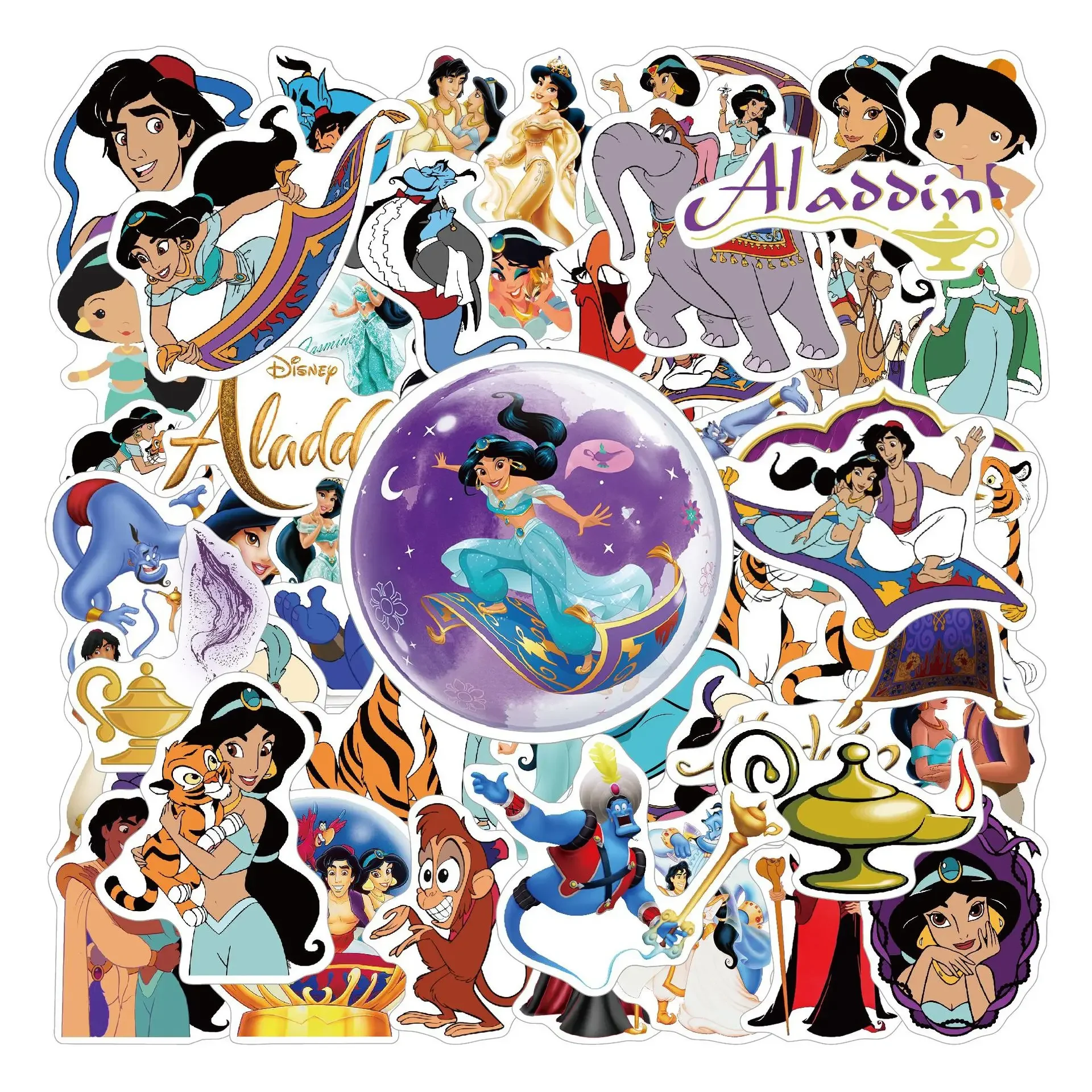 55 pçs disney aladin e a lâmpada mágica jasmim princesa graffiti adesivos decoração criativa caso do telefone móvel notebook presentes