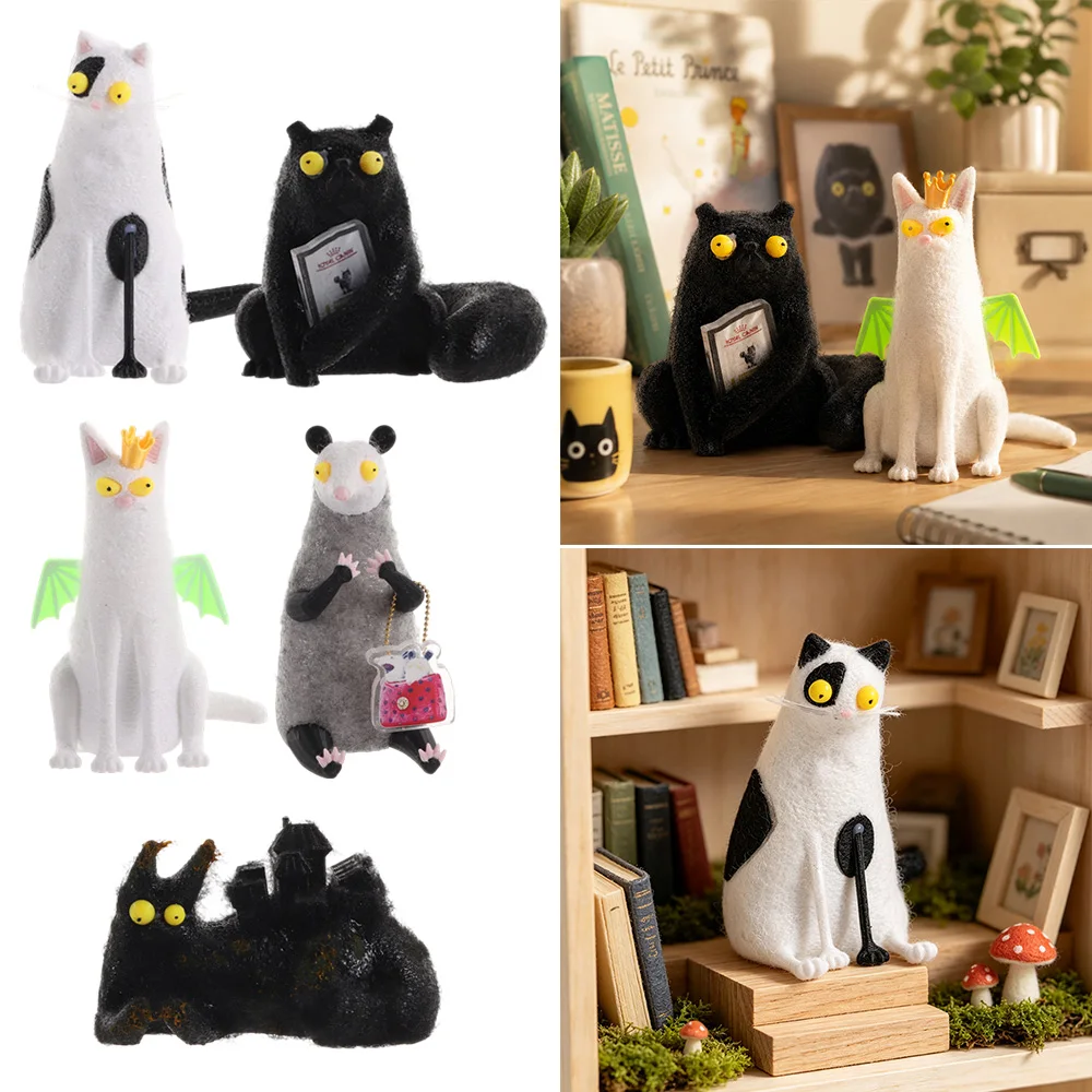 Cartoon Animal Wool Felt Familiars Quirky Handmade Companions MIni Wide-Eyed Weird Cute Felted Companions Wool Felt Doll