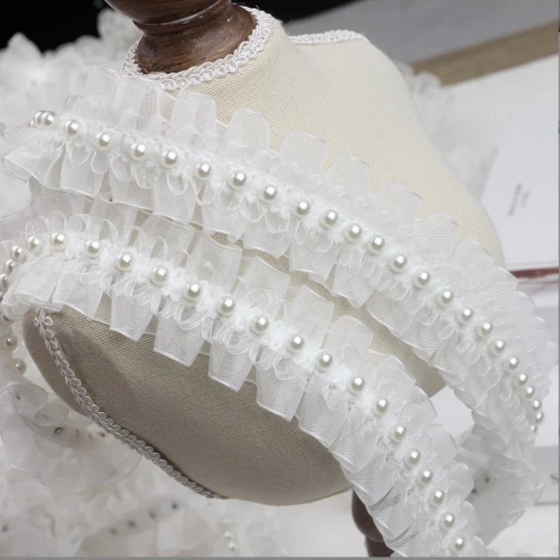 4CM wide popular embroidered white flower tulle lace fabric with DIY sewing wedding dress ruffle collar dress Guipure decoration